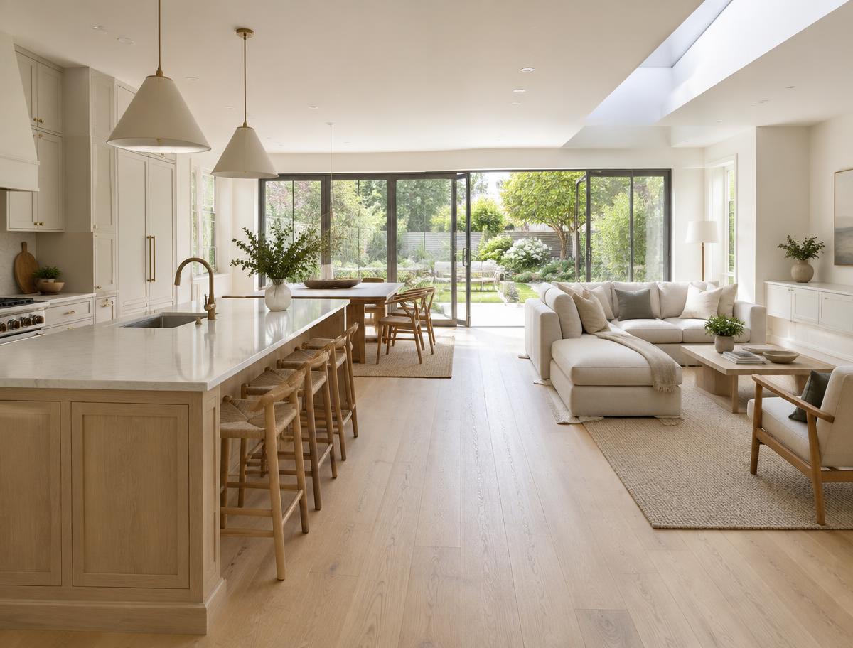 Bright residential interior with garden doors